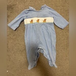 Edgehill Collection Blue & White Striped Smocked Puppy Footie